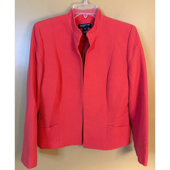 Jones New York Signature Women's Coral Cotton Blend Open Front Blazer Size 12 - Picture 1 of 7